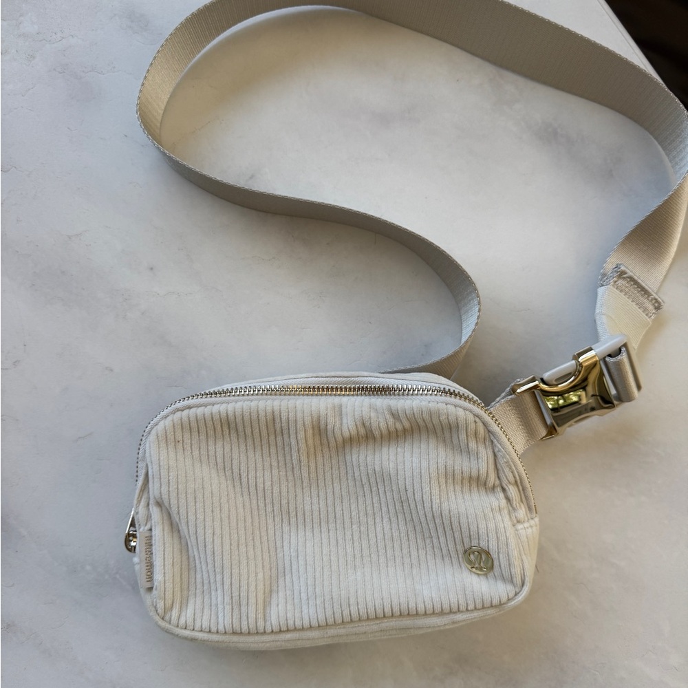 Lululemon Athletica Cream Corduroy Crossbody Bag with Gold Hardware